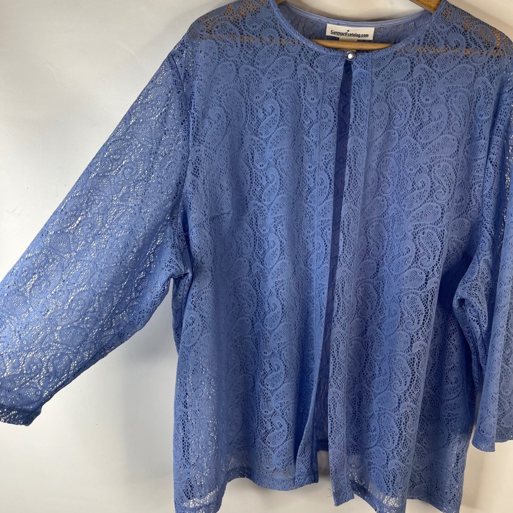 Serengeti Lace Cardigan Women 3X Blue Paisley Sheer Open Front 3/4 Sleeve - Picture 4 of 9